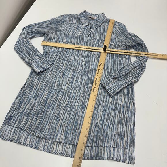 Nanette Lepore Top Womens Medium Blue Striped Collared Tunic Blouse Coastal - Picture 5 of 7